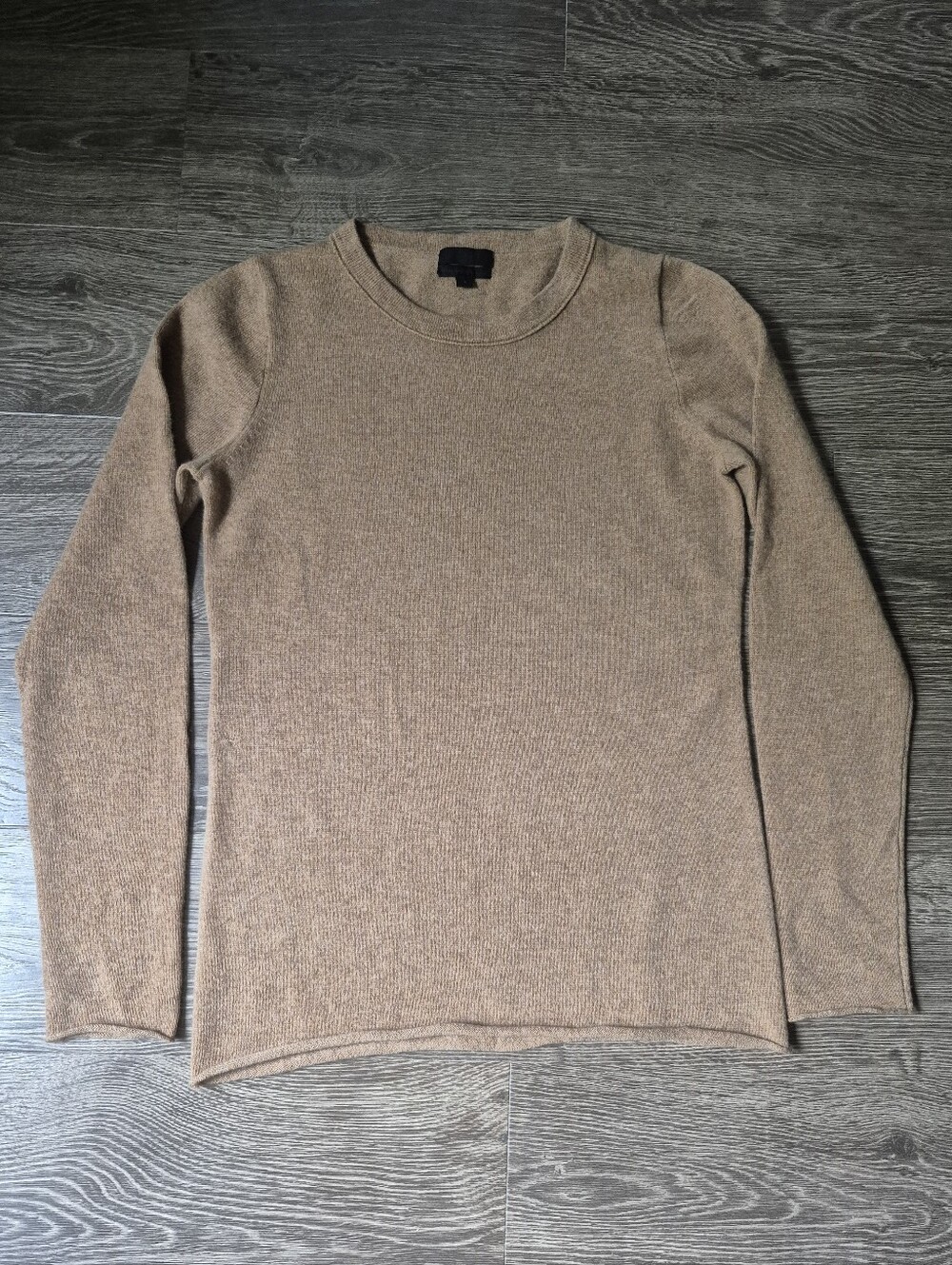 J. Crew Women's Crewneck Cashmere Sweater in Light Brown Small S Rolled Hem